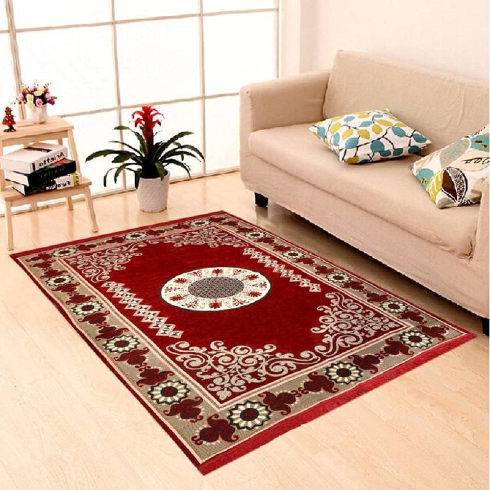 Zesture Bring Home Traditional 6D Floral Design Multipurpose Living Room, Bedroom, Kitchen, Picnic, Praying Modern Carpet (Maroon, 4.5 x 6 Feet)