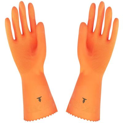 TARGET HYGIENE Yellow Reusable Rubber Cleaning Gloves Set | Long Sleeves,Extra Thickness |Hand Gloves for Washing, Cleaning,Long Sleeves Kitchen, Gardening, Household,Dish washing, Working, Painting, Gardening, Pet Care-10 Pair (Orange - Extra Large)