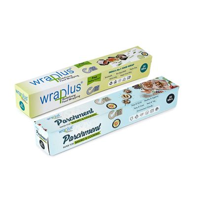 Wraplus Combo of Premium Food Wrapping and Parchment Paper | Eco-Friendly Baking & Wrapping Paper | Chemical Free Parchment Papesr | Roll | Baking Essentials (20M)
