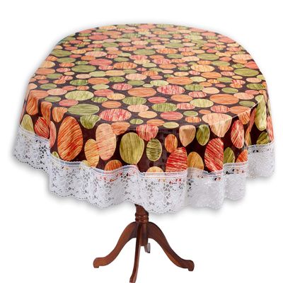 Stylista Oval Dining Table Cover 4 Seater WxL 54x78 inches Abstract Multicolor with White Border lace