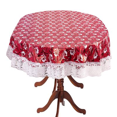 Stylista Oval Dining Table Cover 4 Seater WxL 54x78 inches Floral Pattern Magenta with White Border lace
