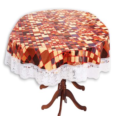 Stylista 4 Seater Oval Dining Table Cover WxL 54x78 inches Abstract Brown with White Border lace
