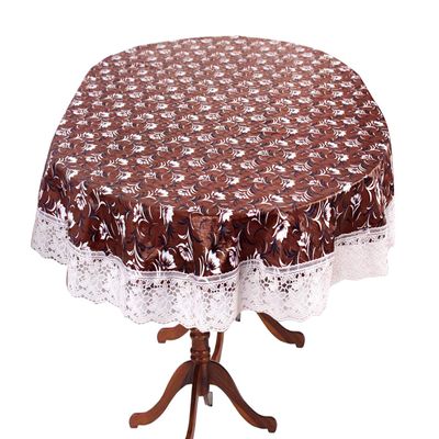 Stylista Oval Dining Table Cover 4 Seater WxL 54x78 inches Floral Dark Brown Pattern with White Border lace