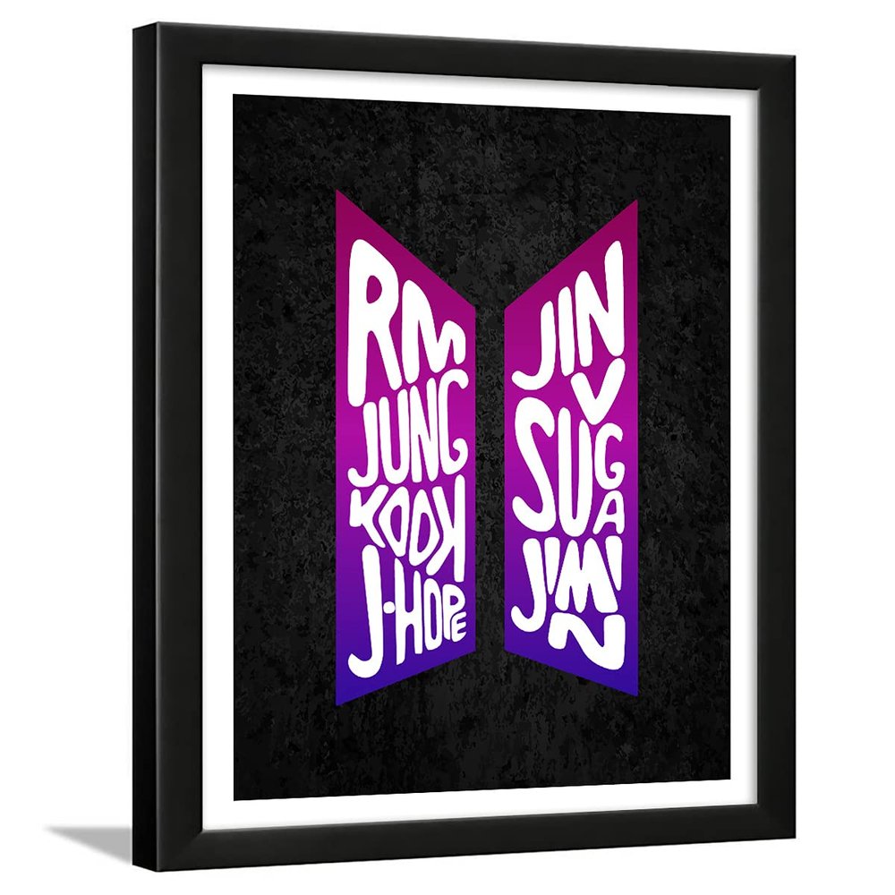 Chaka Chaundh Synthetic Wood Well-matched Jin, RM, J-Hope, Suga, V, Jimin, and Jungkook BTS Army Glass Frame Photo Poster for Girls (Black , 34 x 27 x 4 cm)