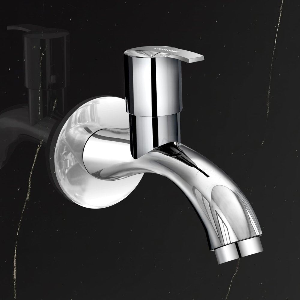 Plantex Pure Brass AQ-1401 Bib Cock Water Tap with Water Saving Techonology Tap with Bib Tap with Brass Wall Flange and Teflon Tape for Bathroom-7 Year Warranty (Mirror Chrome Finish)