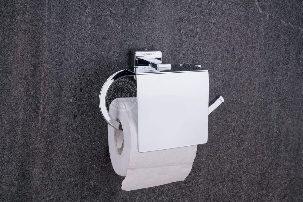 CHOSEN Stainless Steel 304 Toilet Paper Holder with Lid for Bathroom, Tissue Paper Holder, Bathroom Tissue Holder (Chrome Finish)