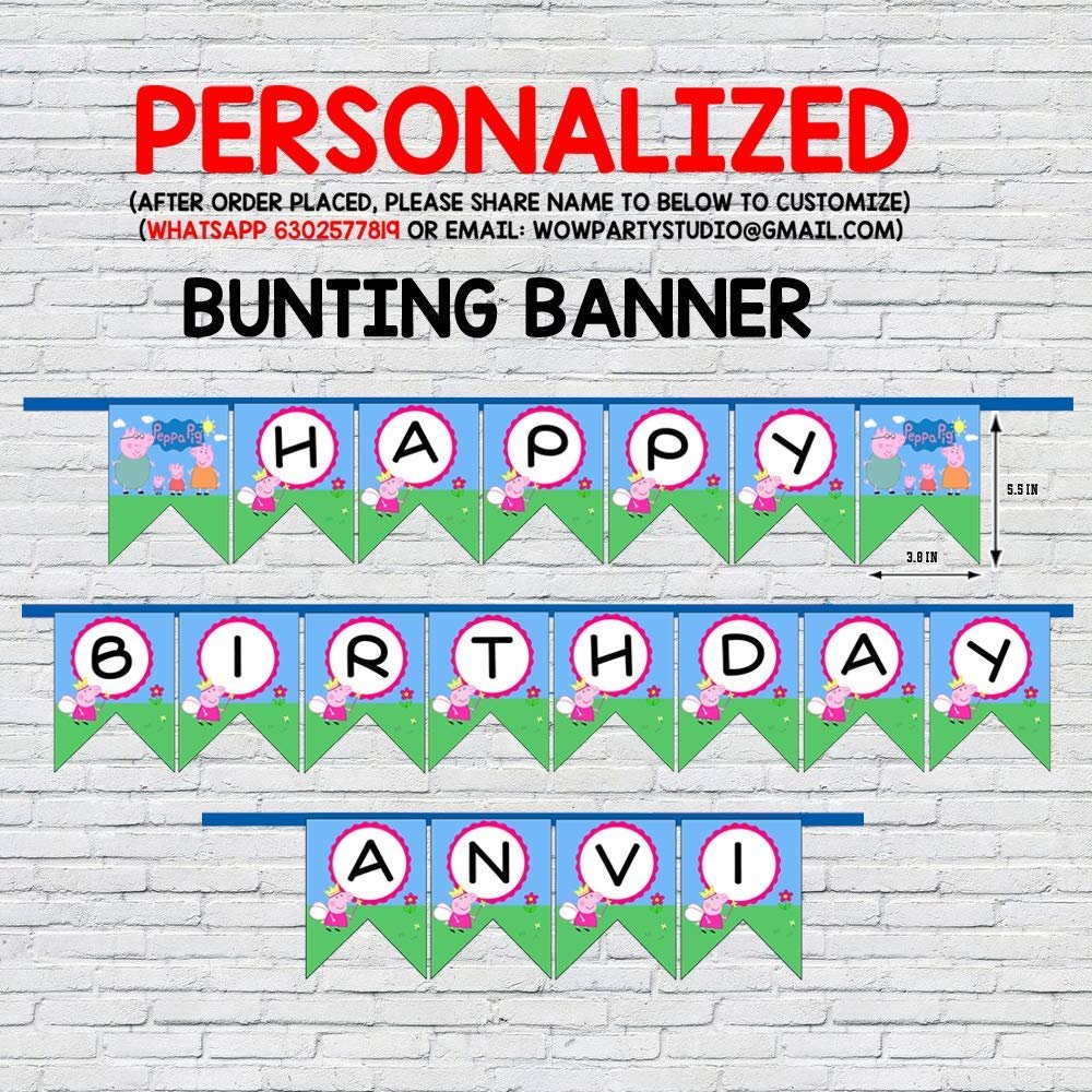 WoW Party Studio Personalized PJ Cartoon Theme Party Happy Birthday Decorations Bunting Banner with Birthday Boy/Girl Name