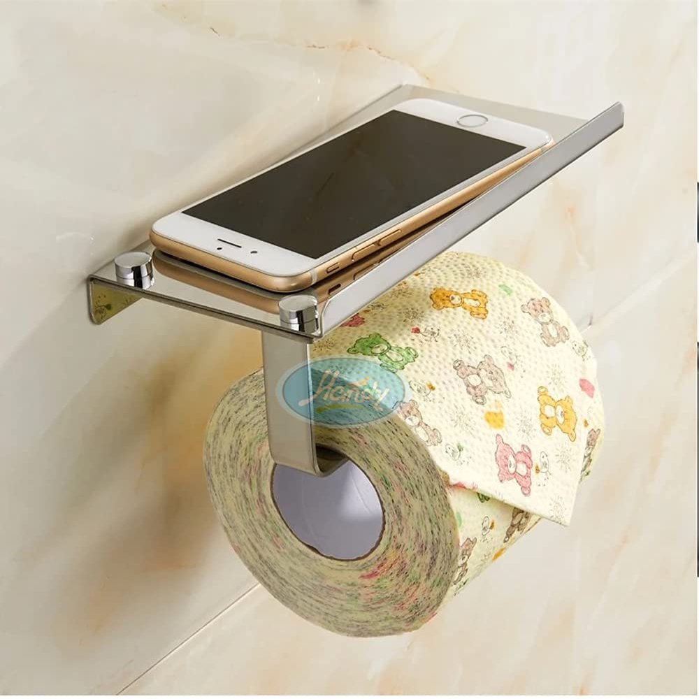 Handy Stainless Steel Toilet Paper Holder with Mobile Stand Chrome Finish - Bathroom Accessories - Pack of 1