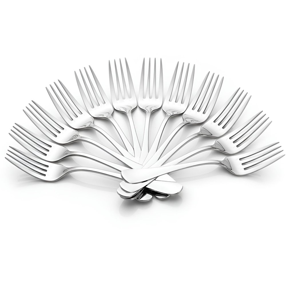 Parage 12 Pieces Stainless Steel Dinner Forks Set - Fork Set for Home and Kitchen, 12-Pieces Fruit Fork for Dining Table, Shiny and Sturdy Handle Forks with Round Edge