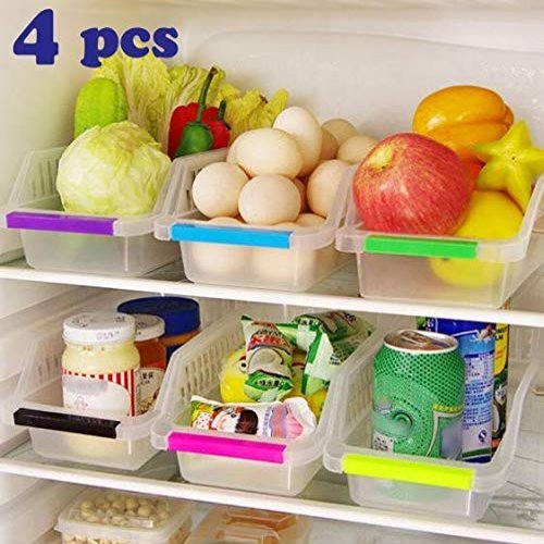 DHENU PRODUCTS Fridge Storage Basket Shelf Organiser Rack Space Saver Food Storage Refrigerator Drawer (Pack of 4,)