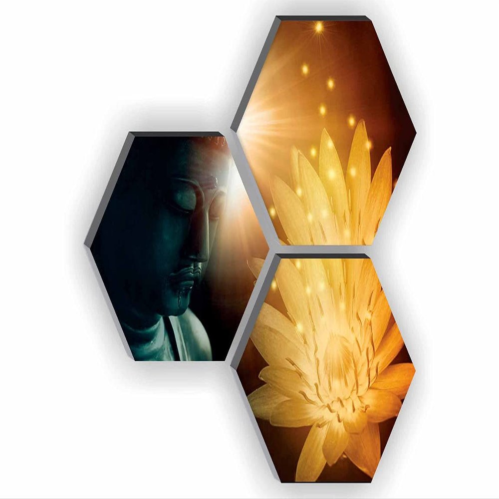 SAF paintings Set of 3 Hexagon Buddha UV Textured MDF Home Decorative Gift Item Painting 17 Inch X 17 Inch SANFHX05SMALL