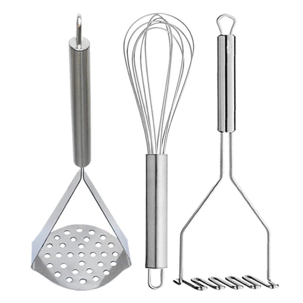 OC9 Stainless steel Potato Masher / Pav Bhaji Masher / Vegetable Masher & Egg Whisk / Egg Beater / Balloon Whisk For Kitchen Tool Set