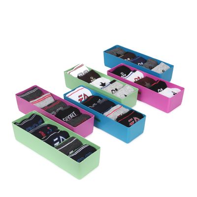 FLIPZON Multipurpose Plastic Storage Drawer Socks Undergarments Organizer, Stackable Drawer/Wardrobe Organiser Rack/For Ties/Jewellery And More (Small, 6 Pieces, Multicolour, 26.5 x 8.5 x 6.6 cm)