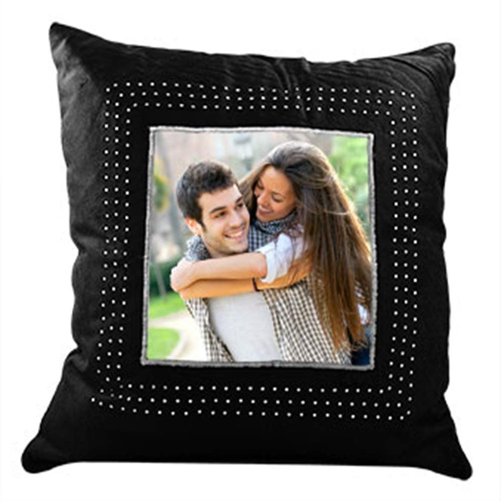 MUKESH HANDICRAFTS Velvet Personalized Midnight Photo Cushion/Pillow with 1 Photo
