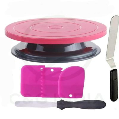 HANKANG 6 Pcs Cake Decorating Kit, 11 Inch Rotating Cake Turntable, Pink, Round