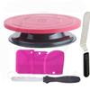 HANKANG 6 Pcs Cake Decorating Kit, 11 Inch Rotating Cake Turntable, Pink, Round view 1