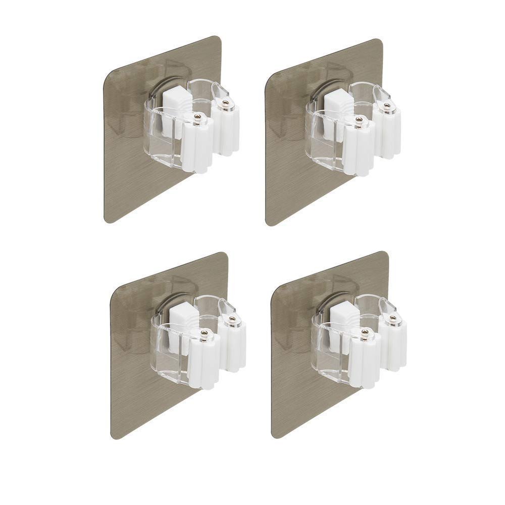 ZAVASIKA Plastic Mop Sticker, Wall Mounted Mop & Broom Hanger Holder Organizer (Silver) (4)