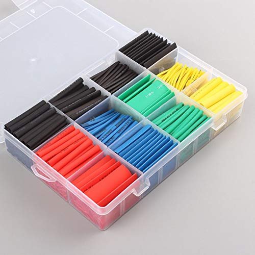 Rpi shop 600 pcs Colours Assorted Polyolefin Heat Shrink Tube, Insulated Wire Cable Sleeving Wrap, Multicolour, 8 Different Cut Size with Box