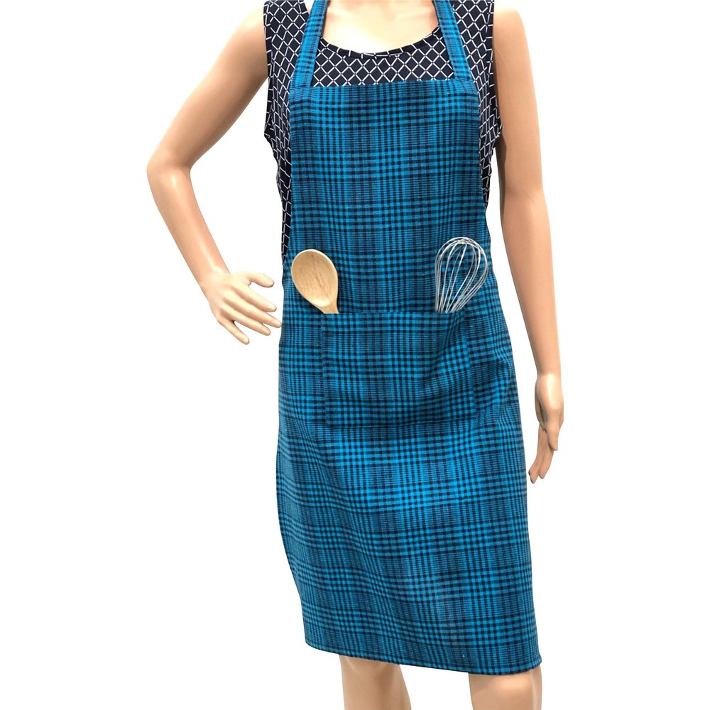 PIXEL HOME DECOR Cotton Apron with Front Center Pocket with End Random Colour (Blue Stripe Apron) (Plastic -Free)