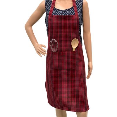 PIXEL HOME Cotton Apron With Front Center Pocket With Ends (Red Stripe Apron)