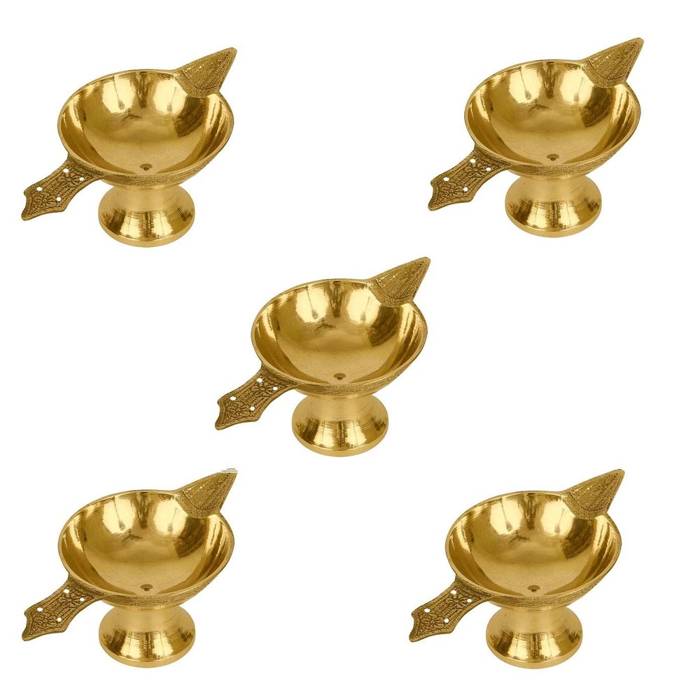 De-Ultimate Pack of 5 Pcs Pure Brass ( No 1 ) Laxmi Deepak Pital Diya /Deepak for Arti