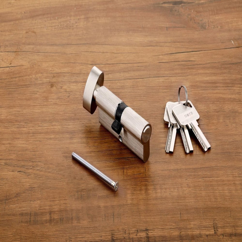 HARMONUS Premium Brass Made Mortise Cylinder Lock 60 mm with Smart Computer Key 3 Brass (one Side Key and Knob) - 1-Piece