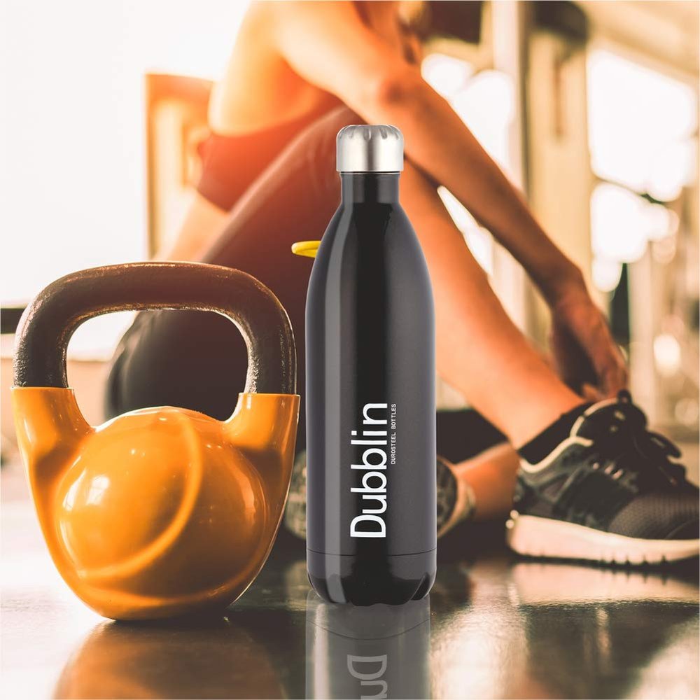 Dubblin Kango Premium Stainless Steel Double Wall Vacuum Insulated BPA Free Water Bottle, Sports Thermo Flask Keeps Hot 12 Hours, Cold 24 Hours (Black,750 ML)