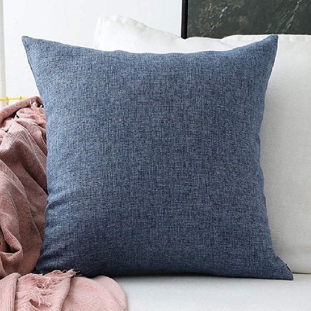 Khooti Jute Cushion Cover | 26x26 Inch | Navy Blue | Set of 1 | Throw Pillow Cover for Couches, Chairs, Sofas, Beds, Coffee Tables, Living Rooms, Bedrooms, Modern Boho Design