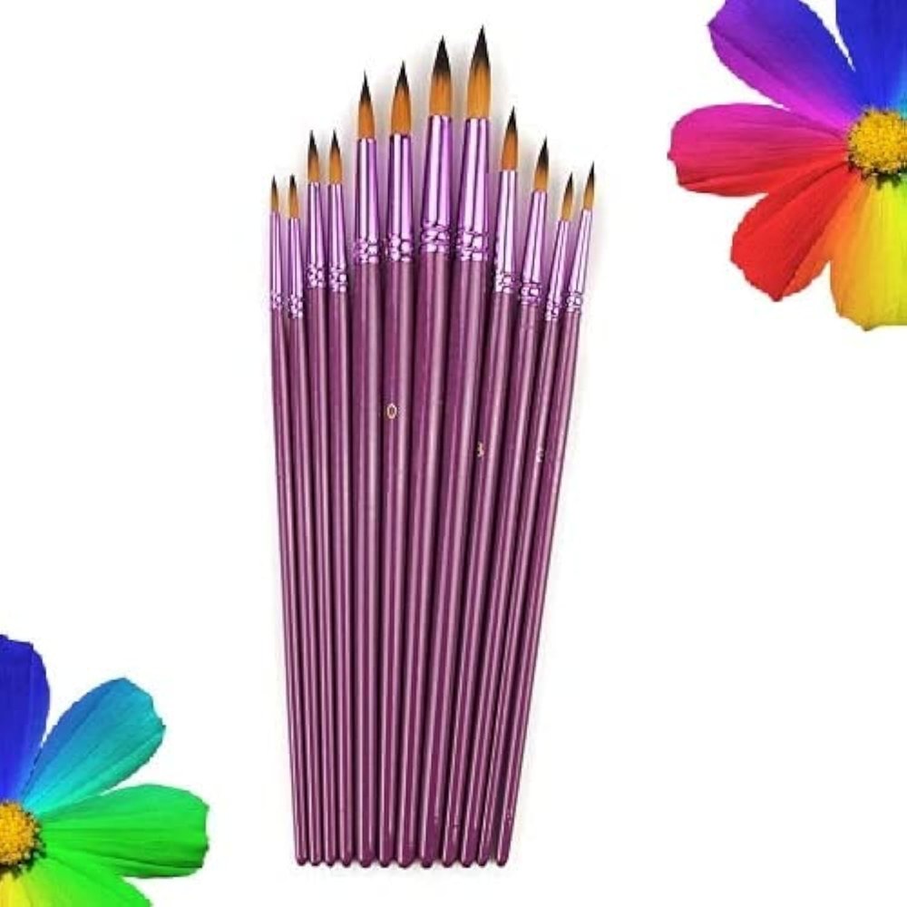DEZIINE 12 PCS Round Different Size Artist Fine Nylon Hair Paint Brush Set for Watercolor Acrylic Oil Painting Brushes Drawing Art Supplies Size: 1-12