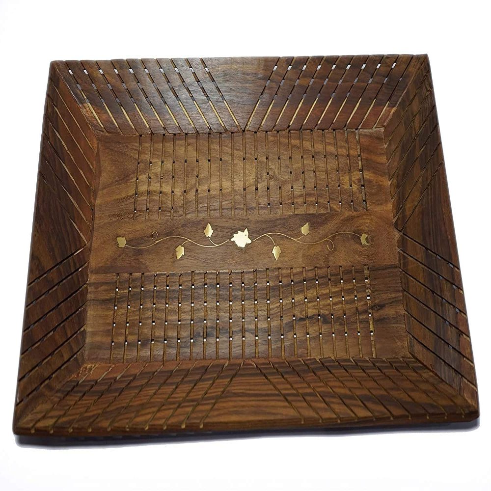A S Handicrafts Hand Carved Wooden Serving Tray Tea Coffee Snacks, Water Decorative Tray/Platter for Home/Kitchen/Table Decor