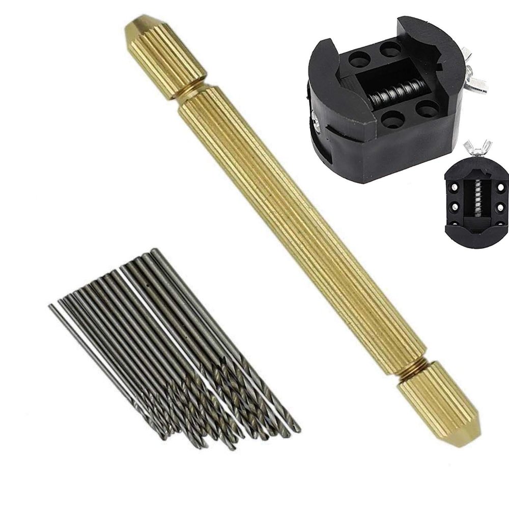 DIY Crafts Pack Of 3 Pcs, Design No # 3, Dual Side Brass Pin Vise Hand Drill Jewelry Drilling Chuck + Micro Twist Drill Point (Drill Point Both Side) + Mini Hand/Be (Pack Of 3 Pcs, Design No # 3)