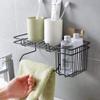 KPS Self Adhesive Wall Mounted Kitchen Storage Hanging Rack Basket with Tissue Holder and Kitchen Towel Holder Wardrobe Hanging Organizer Bathroom Storage Rack (Black) view 1