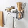 KPS Self Adhesive Wall Mounted Kitchen Storage Hanging Rack Basket with Tissue Holder and Kitchen Towel Holder Wardrobe Hanging Organizer Bathroom Storage Rack (Black) view 3