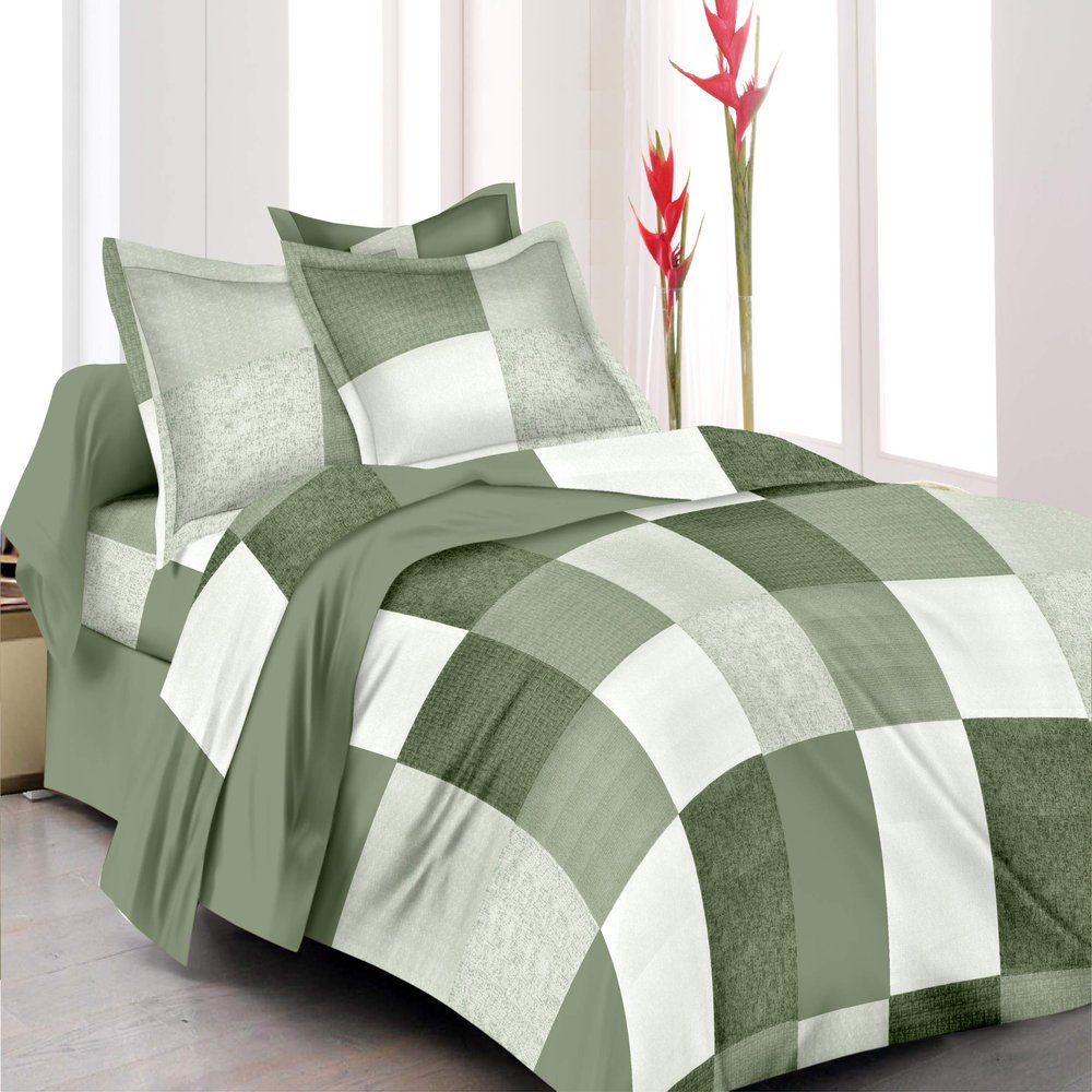 AEROHAVEN Cotton 160 TC Cotton Geometric Single Size Bedsheet with 1 Pillow Cover - CB-05 (Light Green, 60 x 90 Inches)