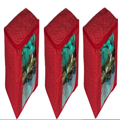 Sunesh Creation Pack of 3 Red with White Polka Dots Print Clothes/Lehenga/Saree Cover Bag with Zip Closure for Storage and Gift Purpose (41x33x23cm)