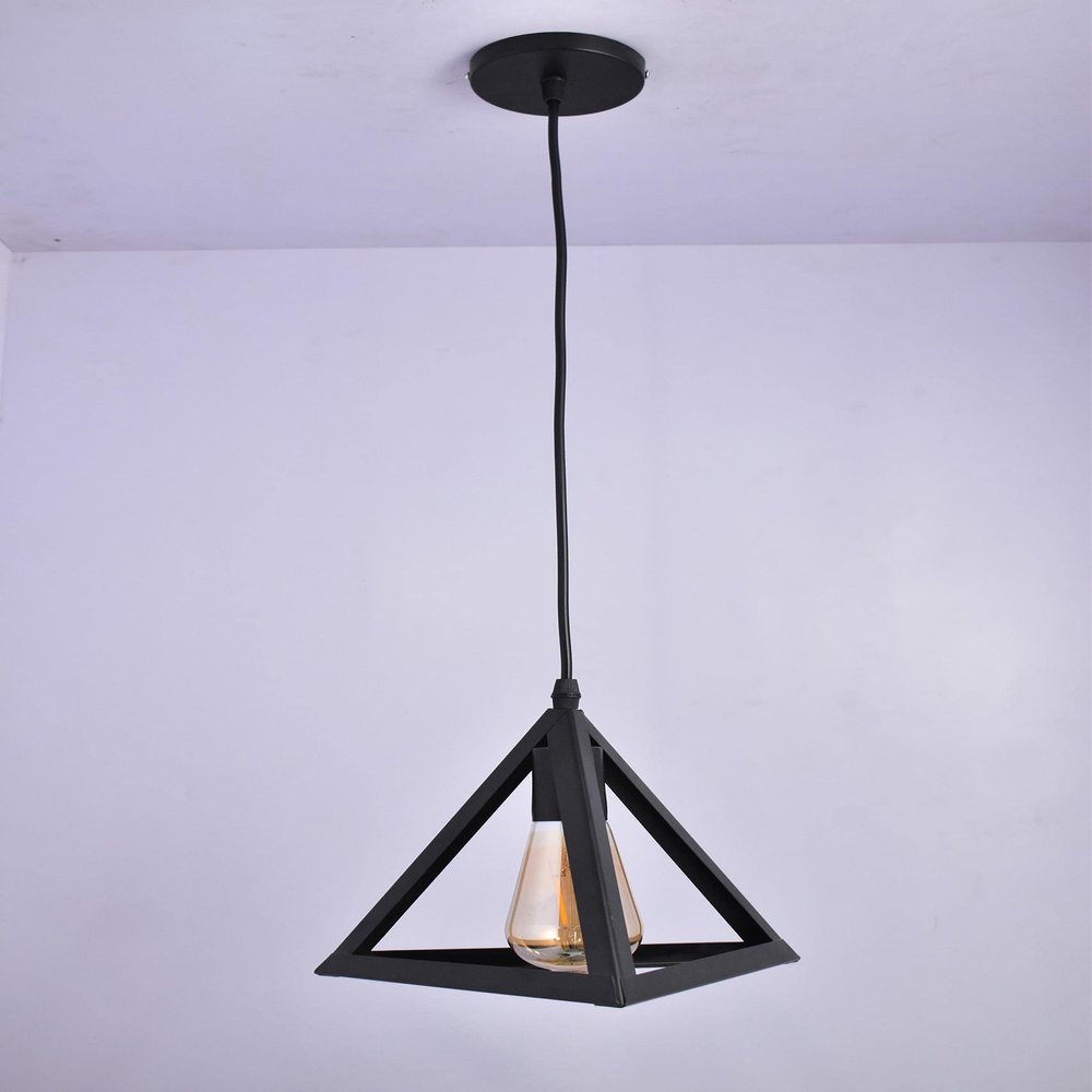 SL Light Nest Cage Shape Modern Hanging Pendant Ceiling Lights for Living Room Home Kitchen Office Restaurant (Black, Bulb Not Included)