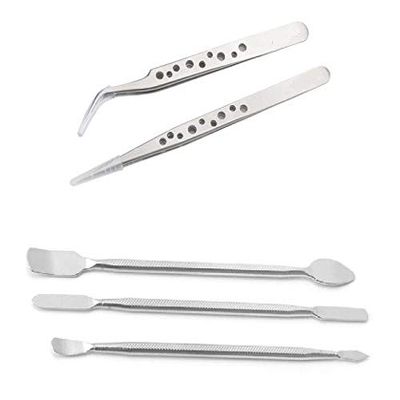 Axtella Set of 2 Anti-Static Stainless Steel Tweezers- Straight & Curved Tips With Set of 3 Metal Opener for Dissambling Tools and Gadgets