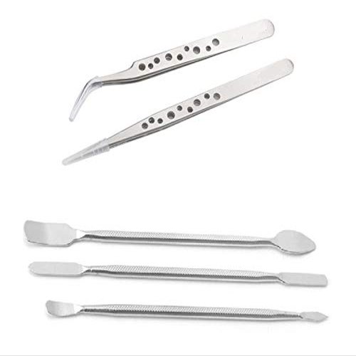 Axtella Set of 2 Anti-Static Stainless Steel Tweezers- Straight & Curved Tips With Set of 3 Metal Opener for Dissambling Tools and Gadgets