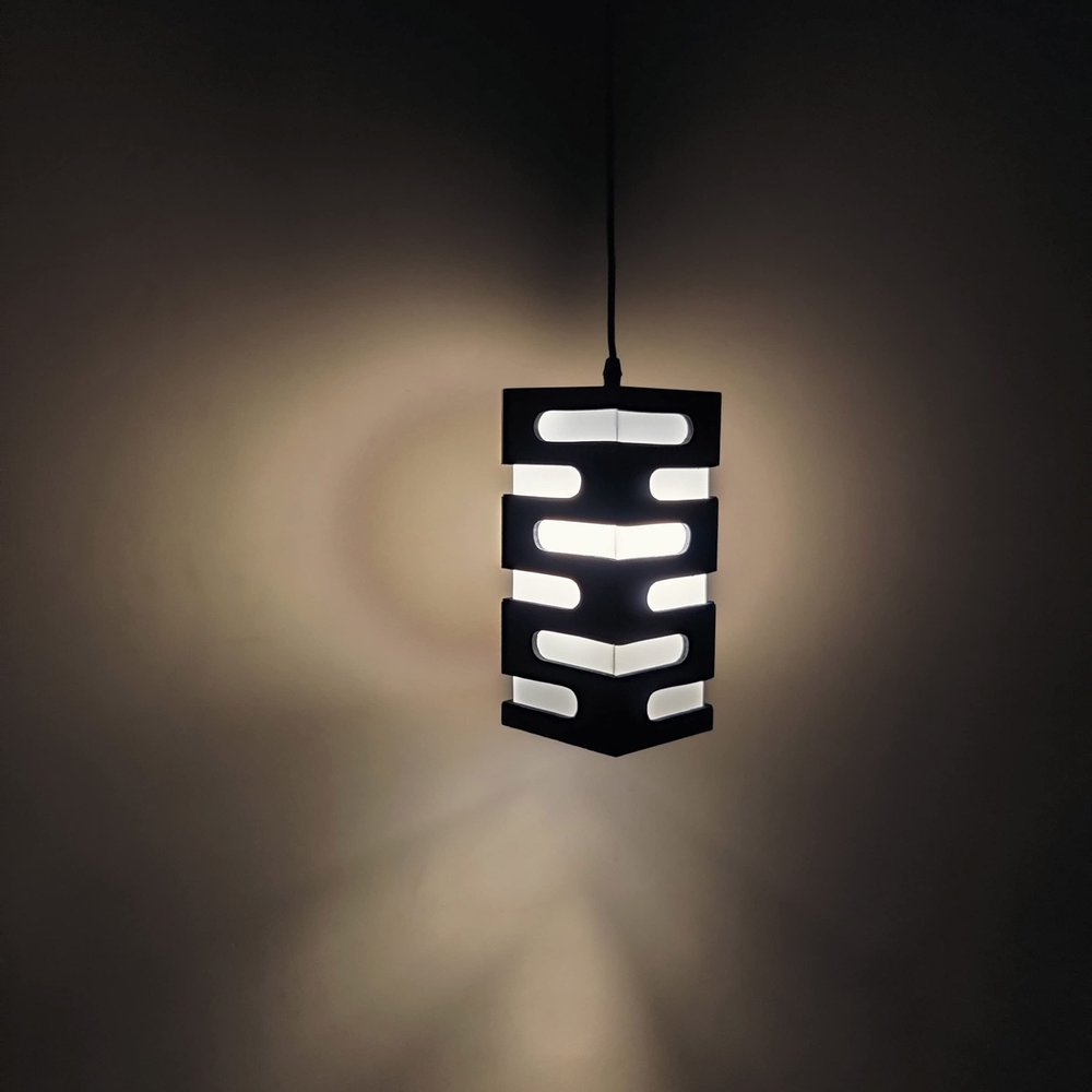 DarkVision Modern Indoor Hanging Light Decorative Geometric Ceiling Fixture, Minimalist Stacked Design Pendant Lamp Living Rooms, Bedrooms, Kitchens (Wood & PVC)