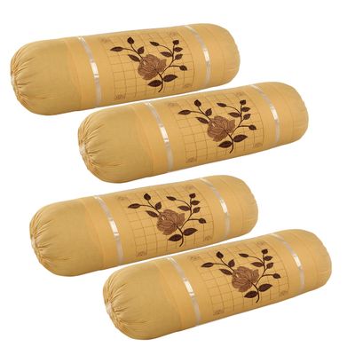 Rj Products Cotton Bolster Cover with Beautiful Rose Embroidery - (Beige_4piece)