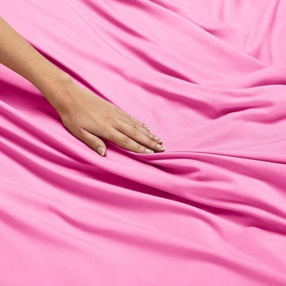BEVI - Home Super Solid 144 TC 100% Microfiber Premium Bedsheet (Pink, Without Pillow Double Bed)