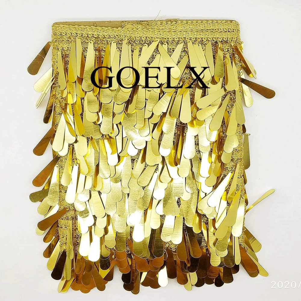 GOELX Shimmering Latkan Lace for Decorations, Designing, Sewing, Art & (Golden)