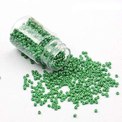 CRAFTS HAVELI 8/0 Green Opaque Seed Beads 100 Gram Glass Pot Czech Beads for DIY Jewellery Making, Craft, Embroidery & Beading Projects