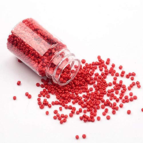 CRAFTS HAVELI 8/0 Red Opaque Glass Seed Beads 100g Czech Style Small Beads for Jewelry Making, DIY Beading, Embroidery & Craft Projects