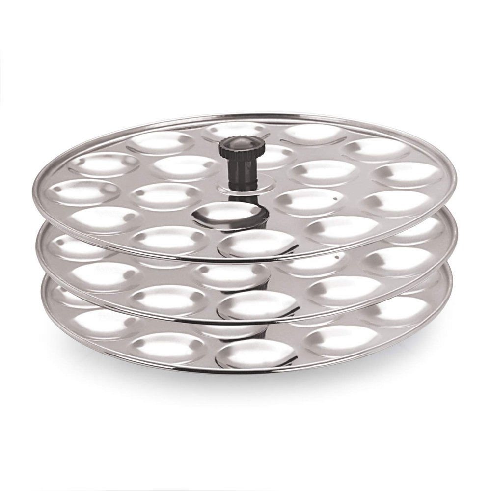 Eleven Rings Stainless Steel Mini Idli Maker with 3 Plates | Makes 54 Soft Button Idlis at Once | Compact idli Stand Only for Steamer, Cooker & Pot.