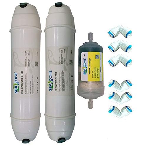 Seazone Ro Inline Pre-Carbon Filter, Sediment Filter, 4" inch Mineral Cartridge and 6 Pieces Connector All RO Water Purifier