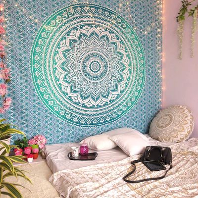 Dravy Handicrafts Floral Tapestry Mandala Ombre Tapestry Wall Hanging Bedsheet Cotton Bedsheet Wall Tapestry Bed Wall Hanging Tapestry (Green, Twin (84X54 Inches)) Standard, 200 TC