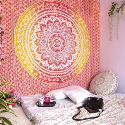 DRAVY HANDICRAFTS Tapestry Single Bedsheet Wall Hanging Tapestry Bedspread Bedcover Beach Throw Blanket Tapestry Wall Hanging Outdoor Picnic Yoga Mat (Orange, Twin (84x54 Inches))