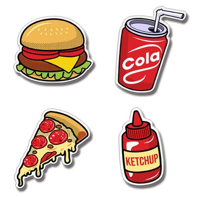 Presta MDF Wooden Cute Fast Food Fridge Magnet for Home and Kitchen Decoration (Multicolour, 3x2 Inches) - Set of 4