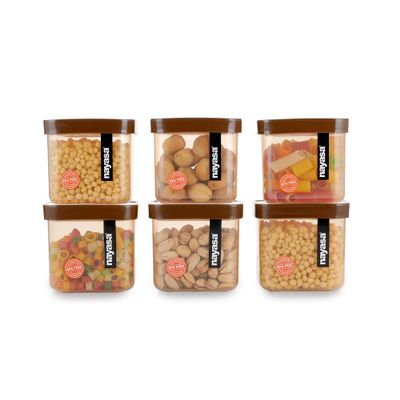 Nayasa Fusion 550 ml BPA Free Food Grade Airtight Kitchen Storage Stackable Containers - Set of 6 | Brown